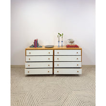 Load image into Gallery viewer, Dixie MCM 8-Drawer Natural Wood Dresser White Fronts Vintage 64" Wide