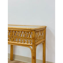 Load image into Gallery viewer, Vintage Coastal Wicker Rattan Console Table Woven Lattice Glass Top Beige Boho