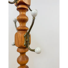Load image into Gallery viewer, Vintage Brass Wood Coat Rack Porcelain Cream Knobs Entryway Hat Rack