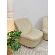 Load image into Gallery viewer, Vintage Cream Leather MCM Postmodern Swivel Glider Chair Pair 28" Wide
