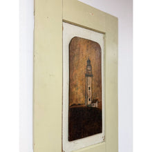 Load image into Gallery viewer, Vintage Painting Lighthouse Folk Art On Tan Wooden Frame Coastal Nautical