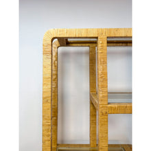 Load image into Gallery viewer, Coastal Etagere Rattan Wrapped Milo Baughman Style Five Tier Glass Shelf MCM