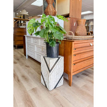 Load image into Gallery viewer, Black White Tessellated Stone Side Table Geometric Pedestal Vintage