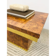 Load image into Gallery viewer, Milo Baughman Style Burlwood Brass Trim Side Table Vintage MCM Postmodern Accent