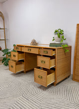 Load image into Gallery viewer, Vintage Bamboo and Wicker Desk