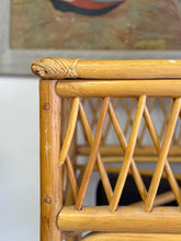 Load image into Gallery viewer, Vintage Coastal Wicker Rattan Console Table Woven Lattice Glass Top Beige Boho