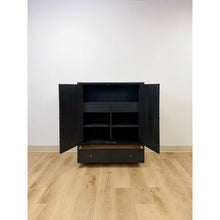 Load image into Gallery viewer, Bobby Berk Modern Black Tallboy Cabinet, Beige Oval Cane Inlay MCM Style