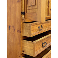Load image into Gallery viewer, Vintage Armoire Knotty Pine Mexican Iron Hardware Coat Rack Three Drawer