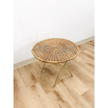 Load image into Gallery viewer, Vintage Wicker and Chrome Woven Folding Side Table Coastal Boho Accent Table