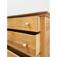Load image into Gallery viewer, Primitive Scrubbed Pine Three Drawer Dresser Dovetail Porcelain Knobs Vintage