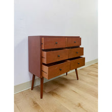 Load image into Gallery viewer, MCM Style Six Drawer Chest Brown Wood Petite Storage for Entryway or Sofa