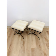 Load image into Gallery viewer, Pair of Swaim Designer Metal and Beige Upholstered Footstools, High Point