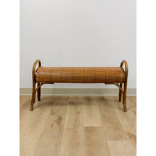 Load image into Gallery viewer, French Style Bentwood Rattan Woven Bench Vintage MCM 1960s Accent Boho Design