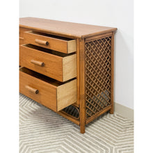 Load image into Gallery viewer, Vintage Petite Rattan 6-Drawer Dresser with Lattice Sides Coastal Boho MCM