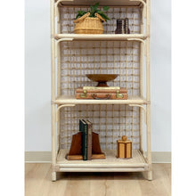 Load image into Gallery viewer, Vintage Arched Blonde Rattan Lattice Etagere Coastal Boho Hollywood Regency