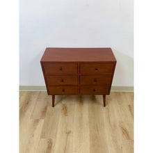 Load image into Gallery viewer, MCM Style Six Drawer Chest Brown Wood Petite Storage for Entryway or Sofa