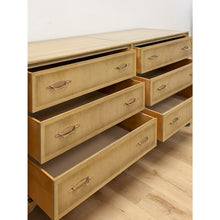Load image into Gallery viewer, Vintage MCM Gray Washed Blonde Dresser Six Drawer With Metal Handles