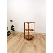 Load image into Gallery viewer, Vintage Woven Rattan Shelf Table Glass Top Coastal Boho Accent Hollywood Regency