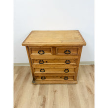 Load image into Gallery viewer, Mexican Solid Pine Five Drawer Dresser Wrought Iron Pulls Rustic Farmhouse Chest