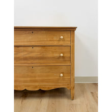 Load image into Gallery viewer, Primitive Scrubbed Pine Three Drawer Dresser Dovetail Porcelain Knobs Vintage