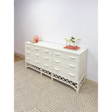 Load image into Gallery viewer, Vintage White Rattan 9-Drawer Dresser Old Florida Ficks Reed Style MCM Coastal