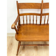 Load image into Gallery viewer, Vintage Maple Spindle Two-Seat Bench Double Crest Turned Legs Farmhouse
