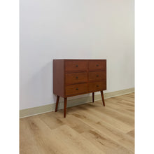 Load image into Gallery viewer, MCM Style Six Drawer Chest Brown Wood Petite Storage for Entryway or Sofa