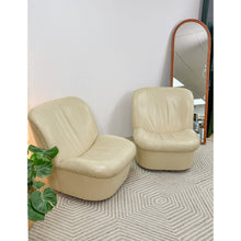 Load image into Gallery viewer, Vintage Cream Leather MCM Postmodern Swivel Glider Chair Pair 28" Wide