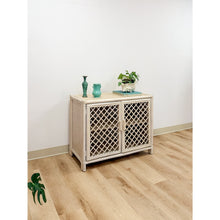 Load image into Gallery viewer, Vintage Cream Rattan Lattice Cabinet Coastal Tropical Hollywood Regency