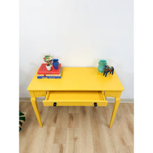 Load image into Gallery viewer, Contemporary Yellow Desk Black Knobs Finished Back Home Office Bold Statement