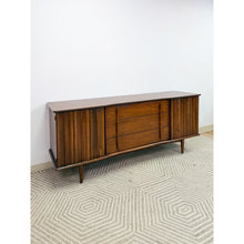Load image into Gallery viewer, Rare United Furniture MCM Long Dresser Intricate Wood Pulls Vintage Lowboy