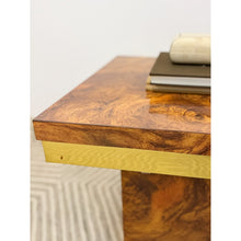 Load image into Gallery viewer, Milo Baughman Style Burlwood Brass Trim Side Table Vintage MCM Postmodern Accent