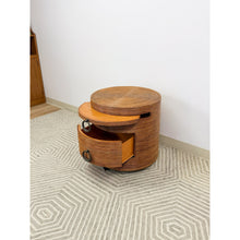 Load image into Gallery viewer, Pencil Reed Ribbed Round Rolling Side Table Drawer Gabriella Crespi Style