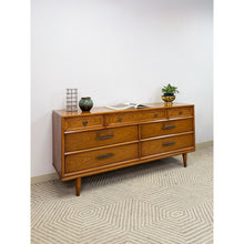 Load image into Gallery viewer, Heritage MCM Lowboy 7-Drawer Dresser Unique Brass Pulls Vintage Long Dresser