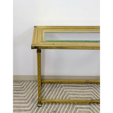 Load image into Gallery viewer, Vintage MCM Brass Console Table Glass Top Hollywood Regency Sofa Table Coastal