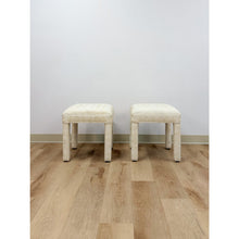 Load image into Gallery viewer, Milo Baughman Style White Parsons Upholstered Stool Pair Vintage MCM Cube