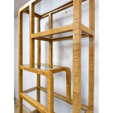 Load image into Gallery viewer, Coastal Etagere Rattan Wrapped Milo Baughman Style Five Tier Glass Shelf MCM