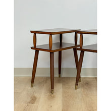Load image into Gallery viewer, Vintage End Tables MCM Atomic Two-Tier Wood Laminate Pair Retro Accent