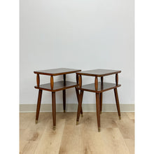Load image into Gallery viewer, Vintage End Tables MCM Atomic Two-Tier Wood Laminate Pair Retro Accent