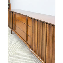 Load image into Gallery viewer, Rare United Furniture MCM Long Dresser Intricate Wood Pulls Vintage Lowboy