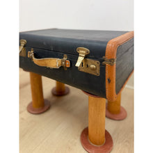 Load image into Gallery viewer, Vintage Leather Walking Suitcase Side Table with Legs Eclectic Accent, Rare