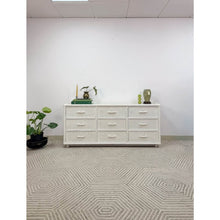 Load image into Gallery viewer, Vintage White Wicker 9 Drawer Dresser with Glass Top Coastal Bedroom Storage