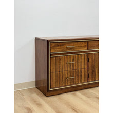 Load image into Gallery viewer, Vintage MCM Bassett Nine Drawer Fluted Dresser Brass Pulls and Trim Mid Century