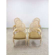 Load image into Gallery viewer, Set of 6 Vintage Cane Dining Chairs Coastal Chic w/ Captains Chairs Hollywood
