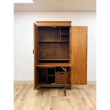 Load image into Gallery viewer, Coastal Boho Faux Bamboo Wicker Rattan Armoire Wardrobe Combo with Foldout Desk
