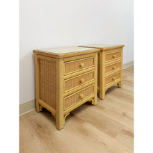 Load image into Gallery viewer, Henry Link Wicker 3-Drawer Pair of Nightstands Vintage Coastal Hollywood Regency