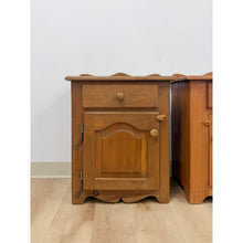 Load image into Gallery viewer, Pair of Rustic Pine Nightstands Drawer Arched Cabinet Door Scalloped European