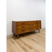 Load image into Gallery viewer, Vintage United MCM Nine Drawer Lowboy Dresser Collectible Mid Century Walnut