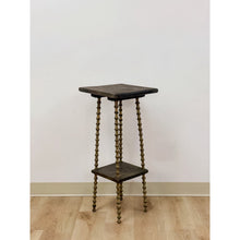 Load image into Gallery viewer, Petite Antique Spool Leg Side Table Two Tier Plant Stand, Pedestal, Wooden Top