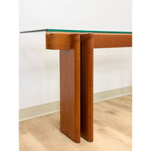 Load image into Gallery viewer, Vintage MCM Danish Teak Puzzle Console Table Glass Top Mid Century Entry Table